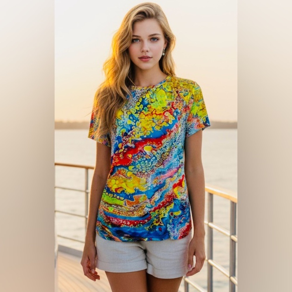 Noracora SZ M abstract, multicolored t-shirt. Bust 42”-52”